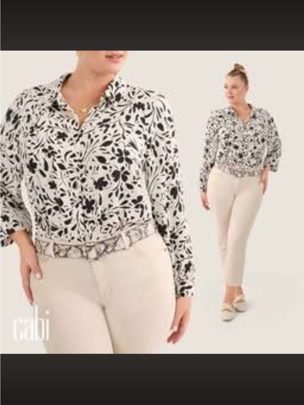 CAbi Quintessential Black and White Floral Button-Down Blouse - Picture 2 of 10